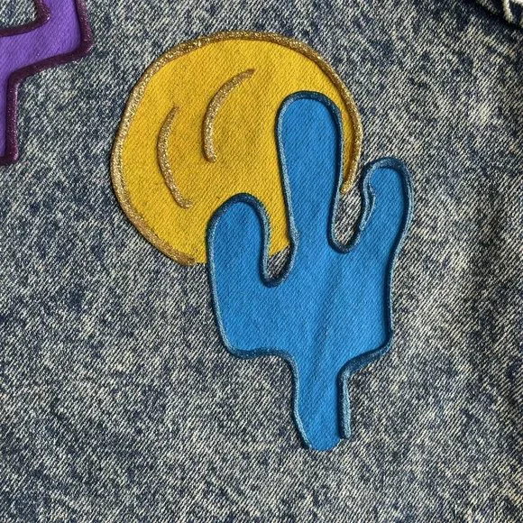 Vintage 80s 90s Hand Painted South Western Acid Wash Denim Vest MEDIUM - Picture 7 of 7